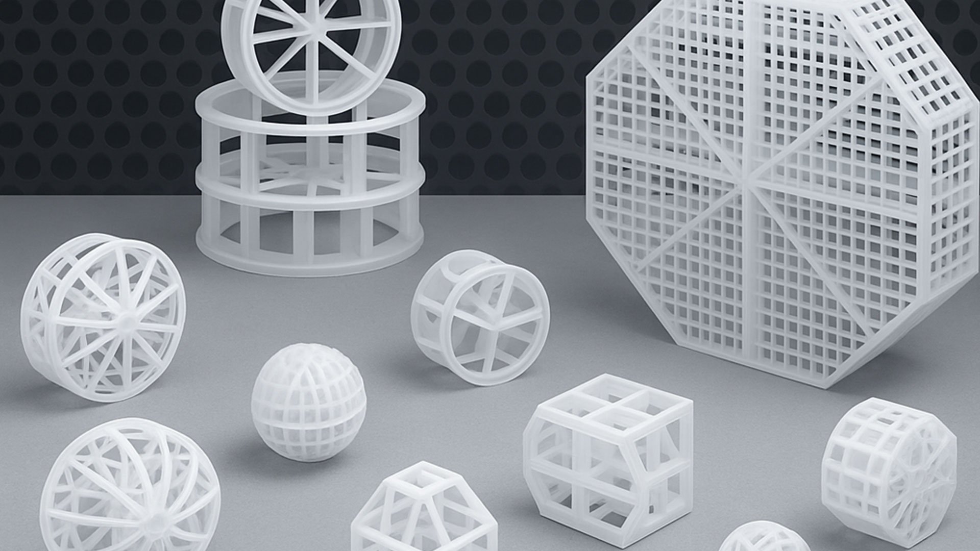 varios scrubber packing materials in different shapes and sizes